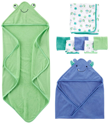 Simple Joys By Carters Unisex Babies 8-Piece Towel And Washcloth Set, Bluegreenwhite, One Size