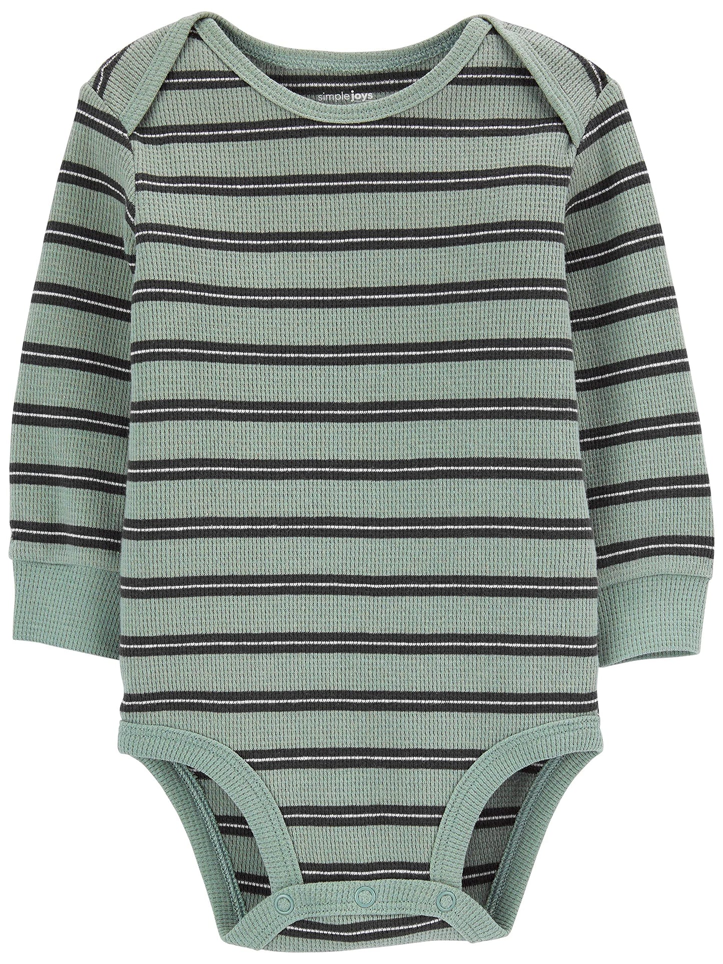Simple Joys By Carter'S Unisex Babies' Long-Sleeve Thermal Bodysuits, Pack Of 4, Black/Green Stripe/Navy/Rust, 0-3 Months