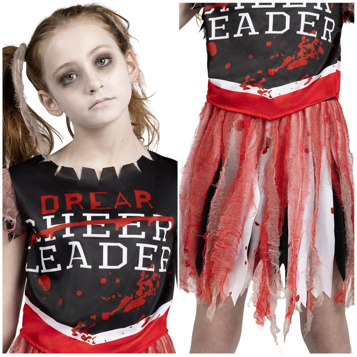 Spooktacular Creations Zombie Halloween Cheerleader Costume, Girls Scary Cheerless Costume, Kids Dead Cheerleading Outfit For Ha