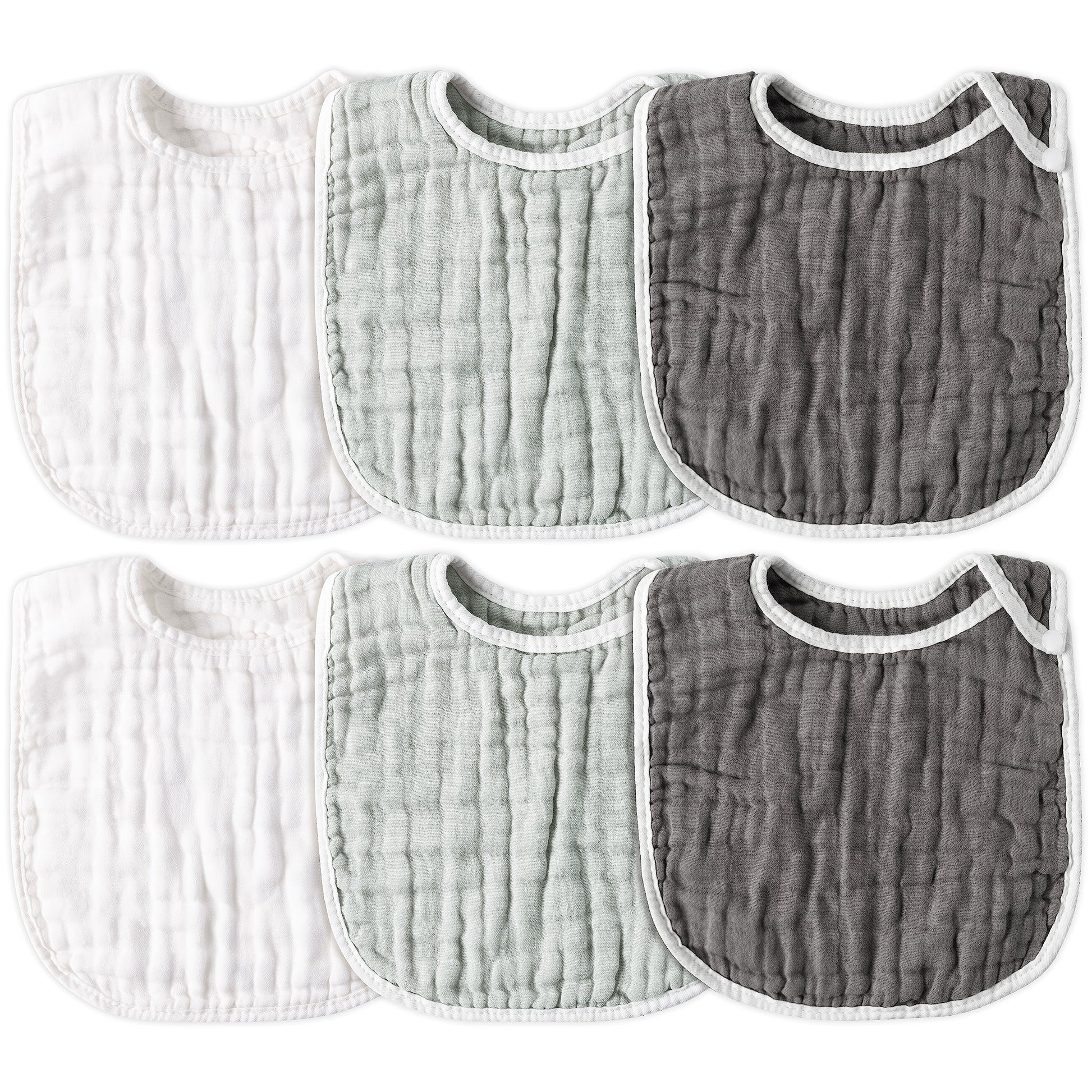 Zainpe 6Pcs Snap Muslin Cotton Baby Bibs White Grey Infants Drooling Bib Soft & Absorbent Adjustable Unisex Burp Cloths Feeding