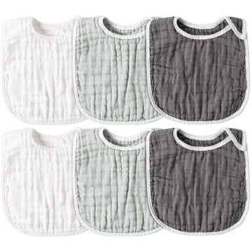 Zainpe 6Pcs Snap Muslin Cotton Baby Bibs White Grey Infants Drooling Bib Soft & Absorbent Adjustable Unisex Burp Cloths Feeding