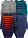 Simple Joys By Carter'S Unisex Babies' Long-Sleeve Thermal Bodysuits, Pack Of 4, Blue Heather/Grey Heather/Stripe, 3-6 Months