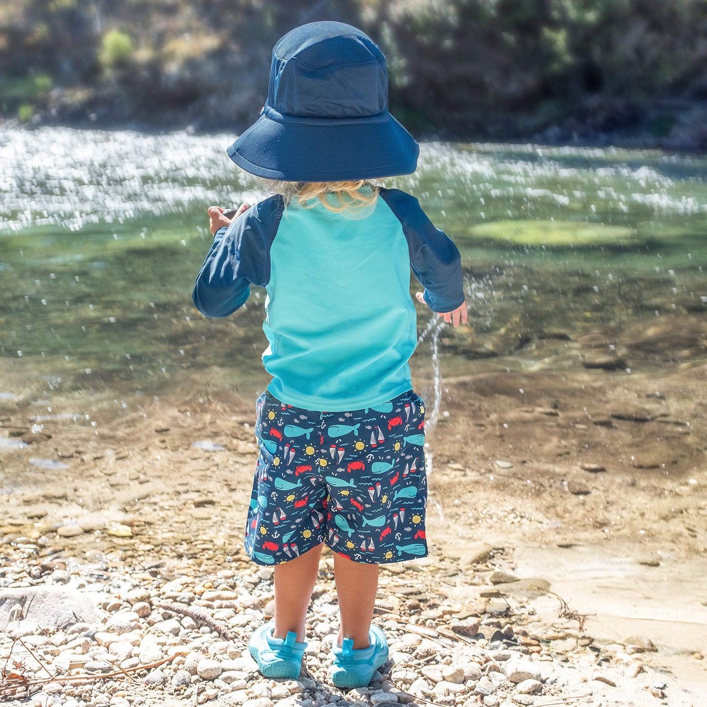 I Play. By Green Sprouts Baby-Boys Trunks With Built-In Reusable Swim Diaper,Navy Nautical Whale,18Mo