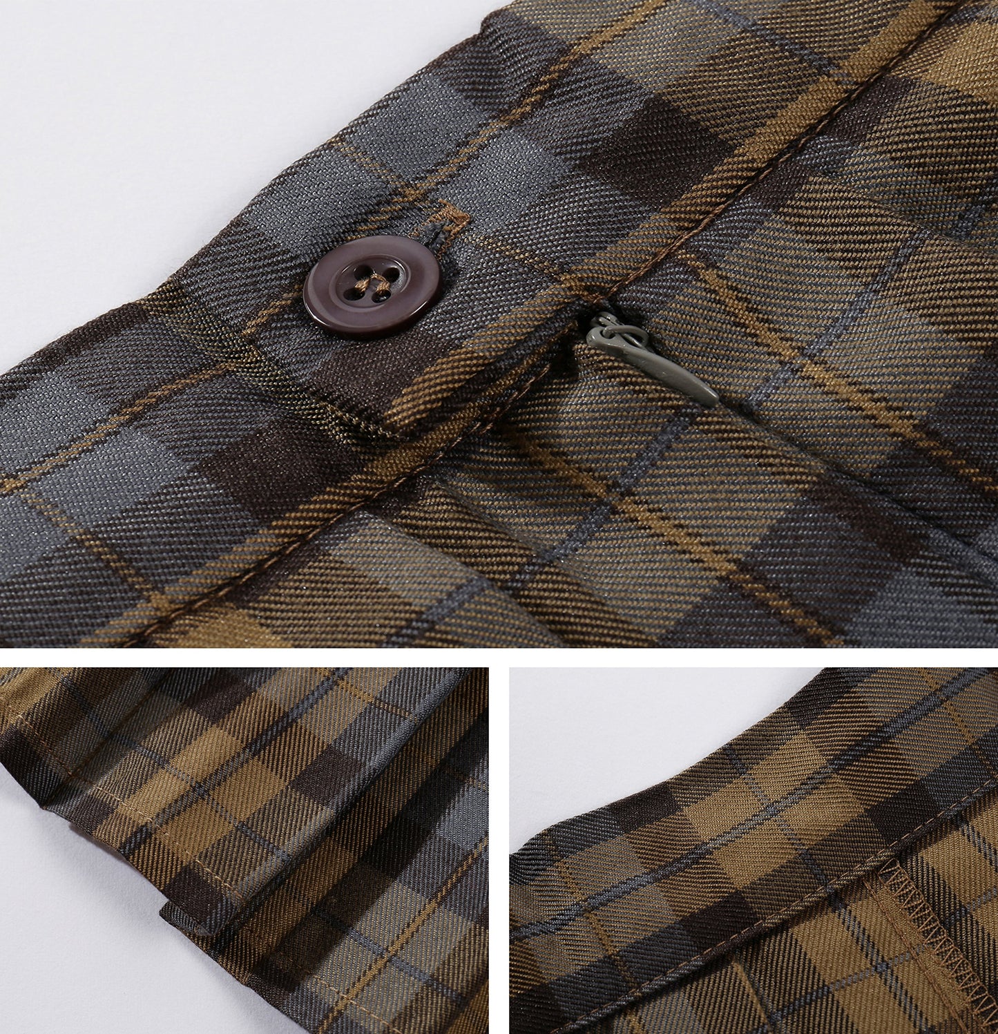 Beautifulfashionlife Womens High Waist Plaid Vintage Skirt Skirts(L, Brown Mixed Blue)