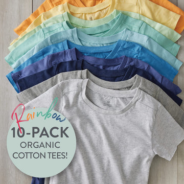 Honestbaby Unisex Baby Organic Cotton Short Sleeve Multi-Packs And Toddler T-Shirt Set, 10-Pack Rainbow Boy, 12 Months Us