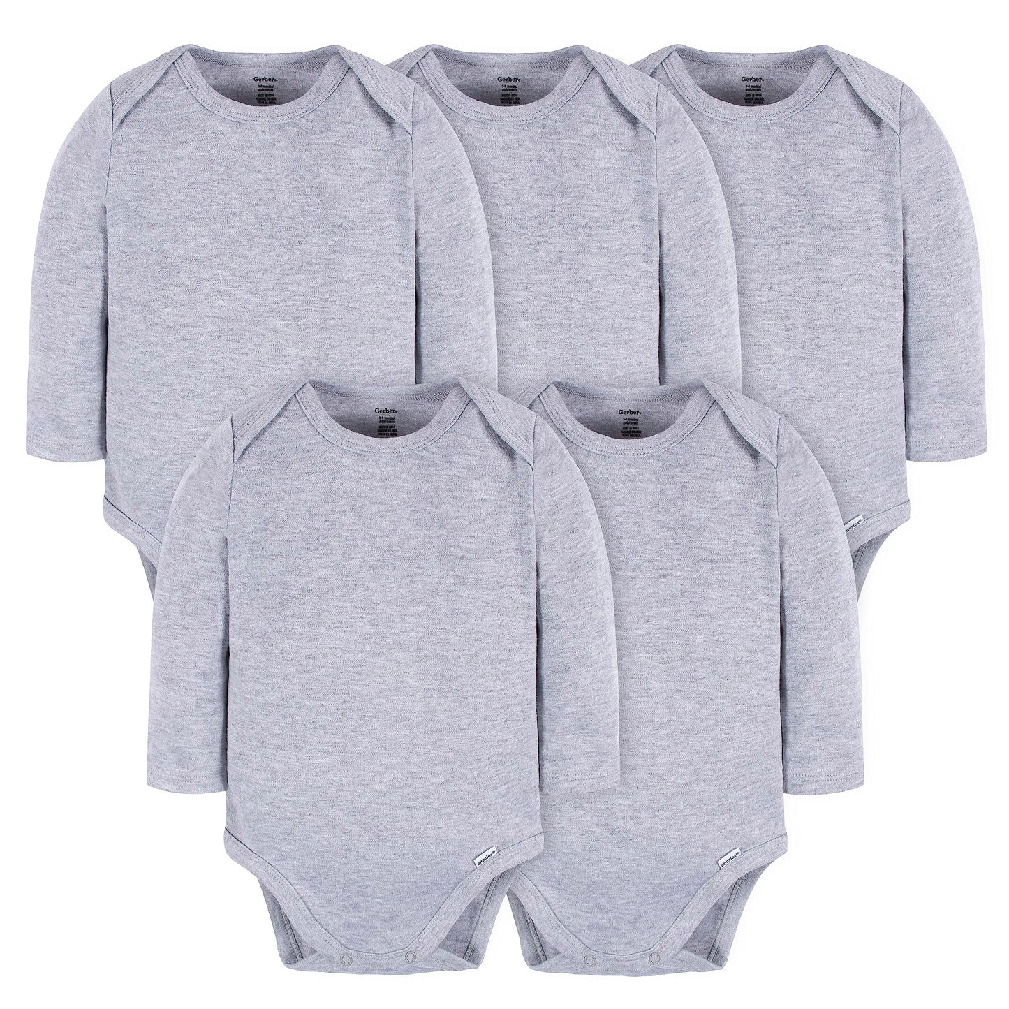 Gerber Unisex Baby Long Sleeve Solid Onesies Multi-Pack Interlock 180 Gsm, Grey Heather