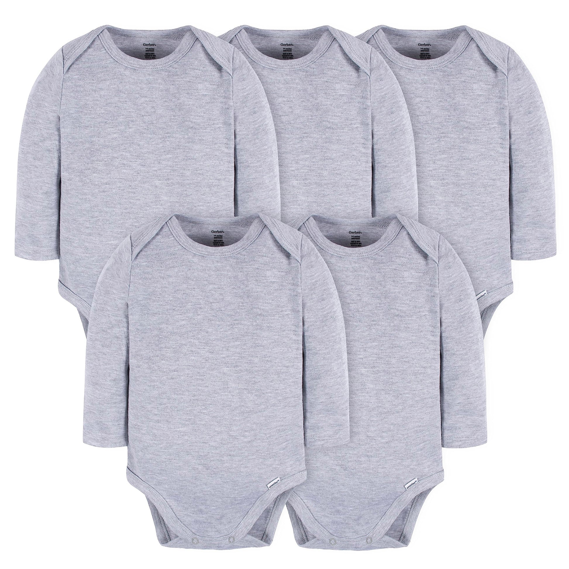 Gerber Unisex Baby Long Sleeve Solid Onesies Multi-Pack Interlock 180 Gsm, Grey Heather