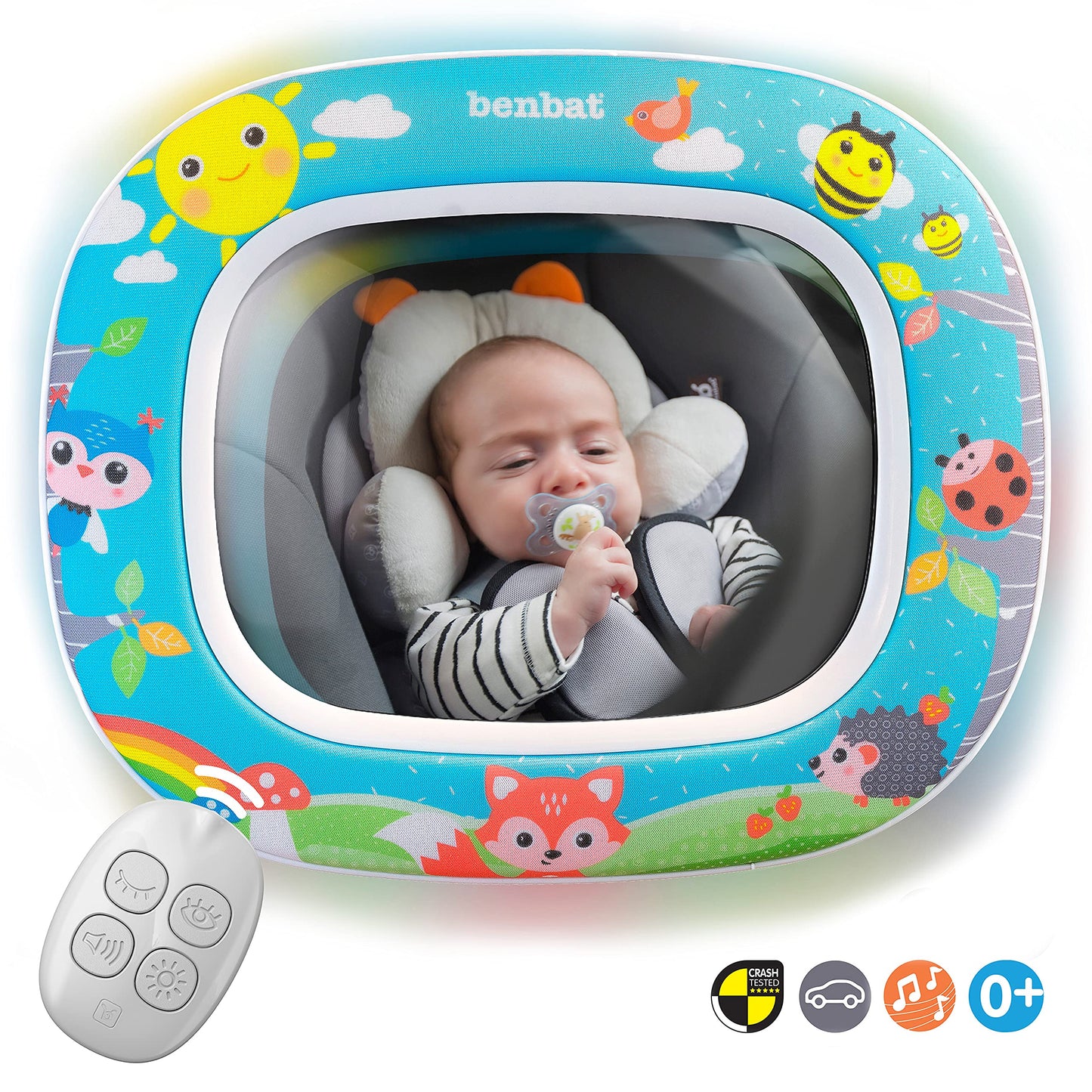 BenBat Baby Car Mirror - Safety Car Seat Mirror for Rear Facing Infant - Shatterproof Clear Wide Vision Day and Night - Entertai
