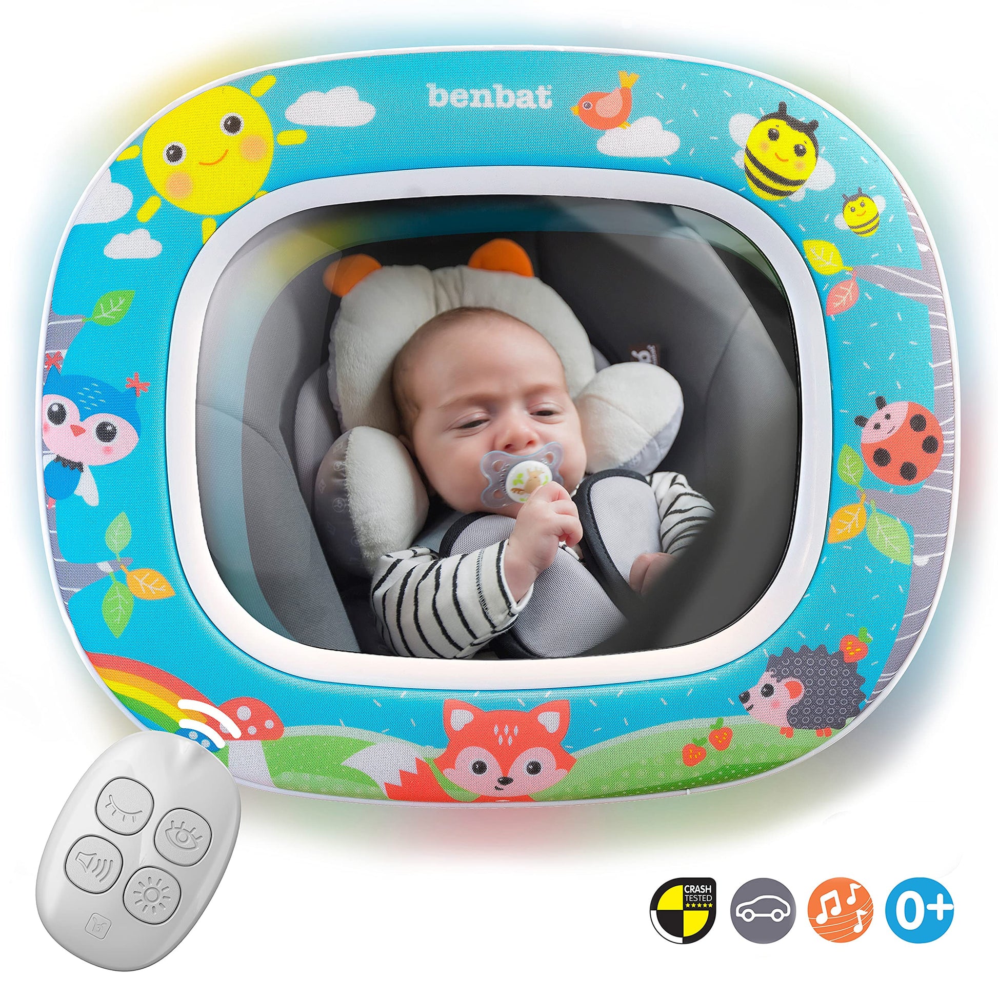BenBat Baby Car Mirror - Safety Car Seat Mirror for Rear Facing Infant - Shatterproof Clear Wide Vision Day and Night - Entertai