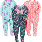 Simple Joys by Carters Baby Girls 3-Pack Loose Fit, Light Weight Polyester Footed Pajamas, Fairy/Butterfly/Kitty, 24 Months