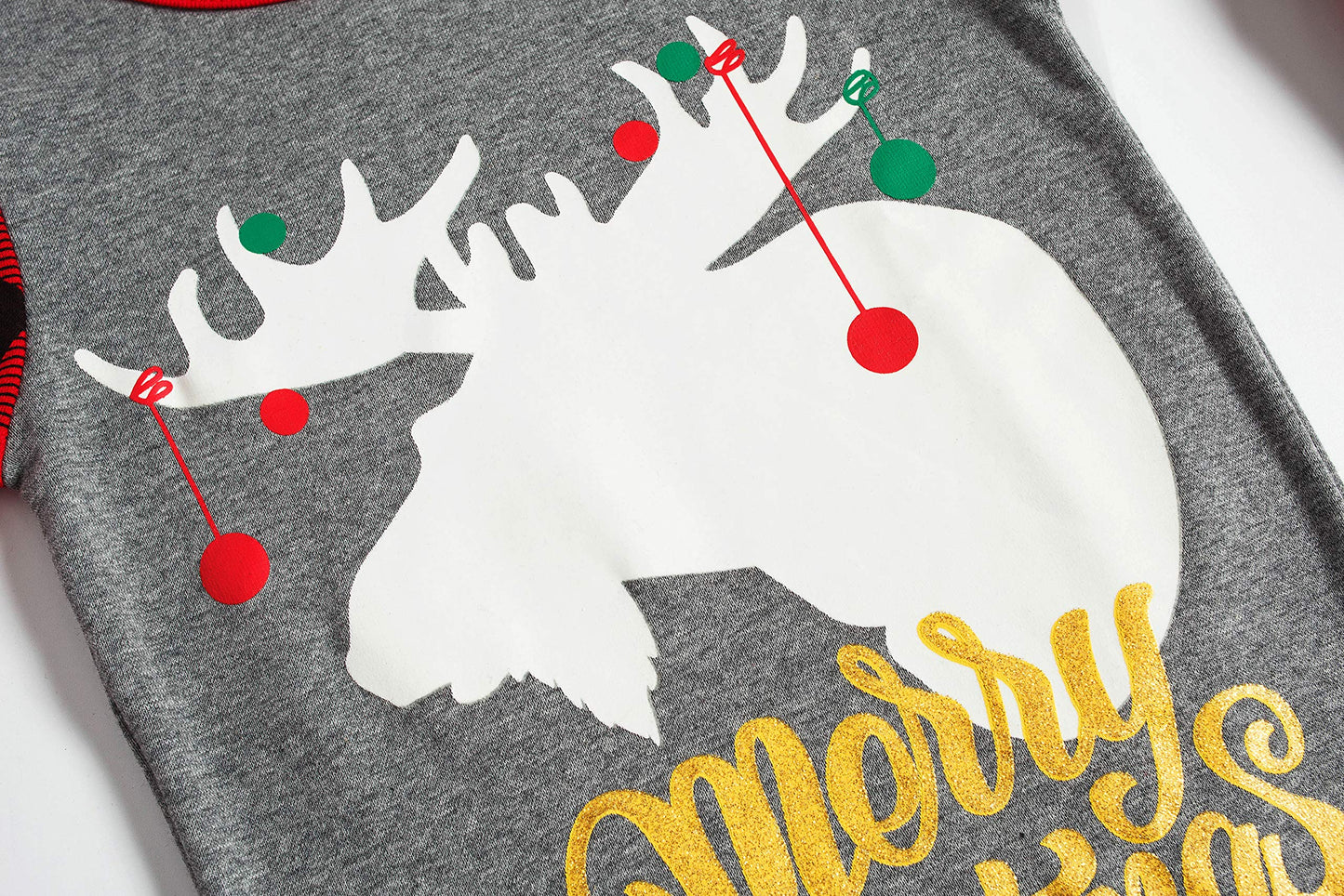 Family Feeling Baby Infant Holiday Christmas Glow In The Dark Moose Reindeer Plaid Matching Family Long Sleeves Pajamas Set Grey