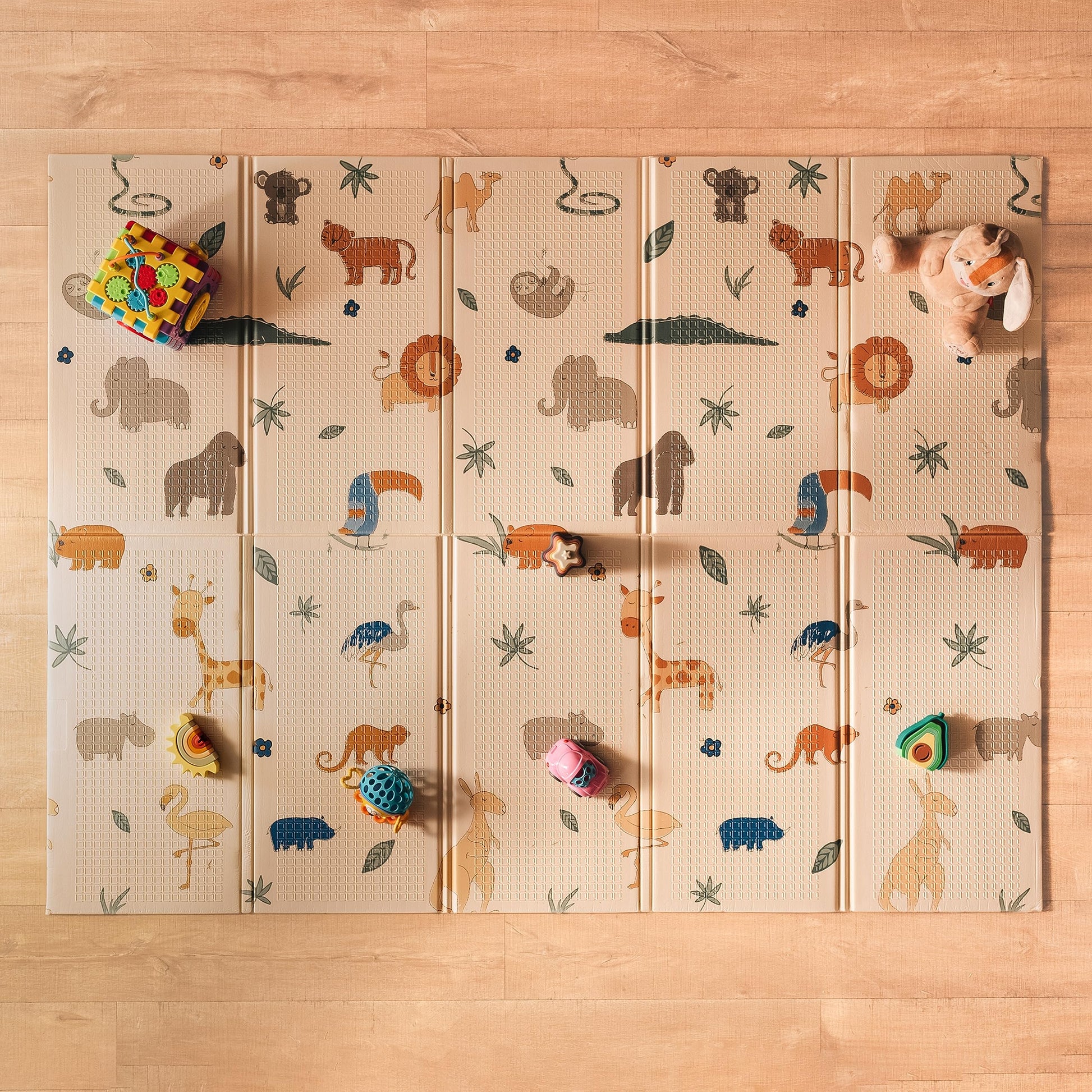 Nuby Reversible Baby Floor Mat - Foldable And Lightweight Baby Play Mat For Floor - Easy Storage And Travel - Safari