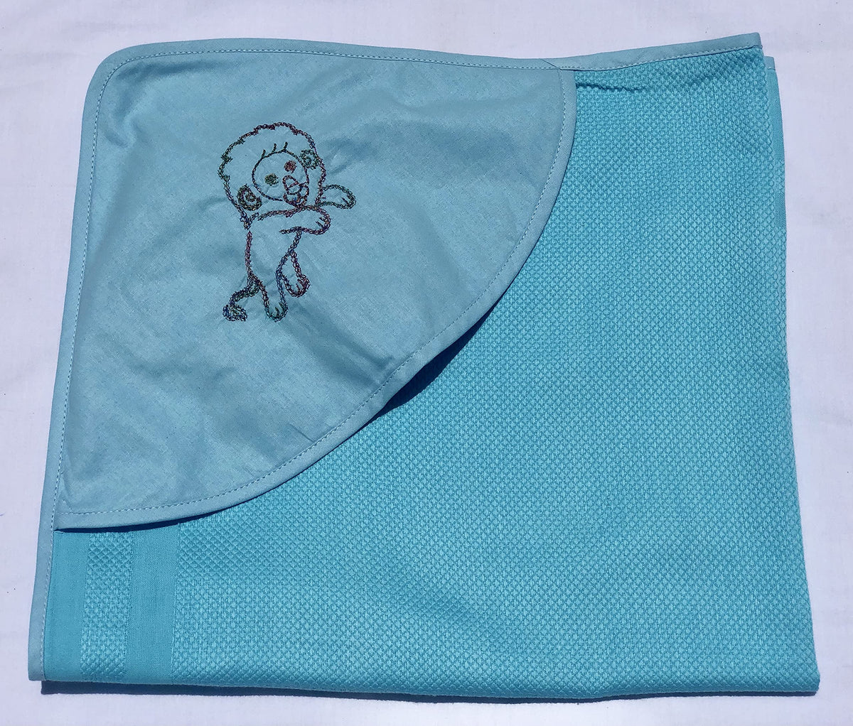 Hooded Baby Bath Towel with Embroidery (Blue)