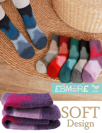 Ebmore Kids Merino Wool Socks For Toddlers Boys Girls Warm Thermal Winter Thick Hiking Heavy Cozy Crew Boot Socks 6 Pairs (Mix C
