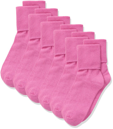 Jefferies Socks Girls 2-6X Seamless Turn Cuff 6 Pair Pack Socks, Bubblegum, Toddler, 12-24 Months (Bbmp2258)