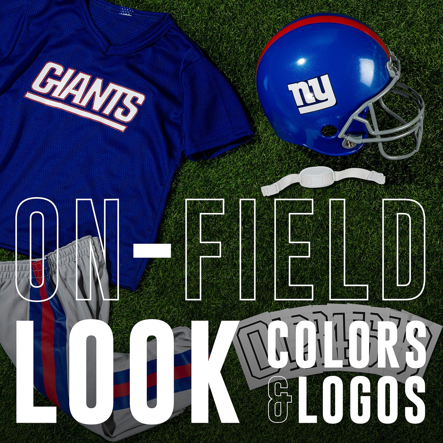 Franklin Sports New York Giants Kids Football Uniform Set - NFL Youth Football Costume for Boys & Girls - Set Includes Helmet, J