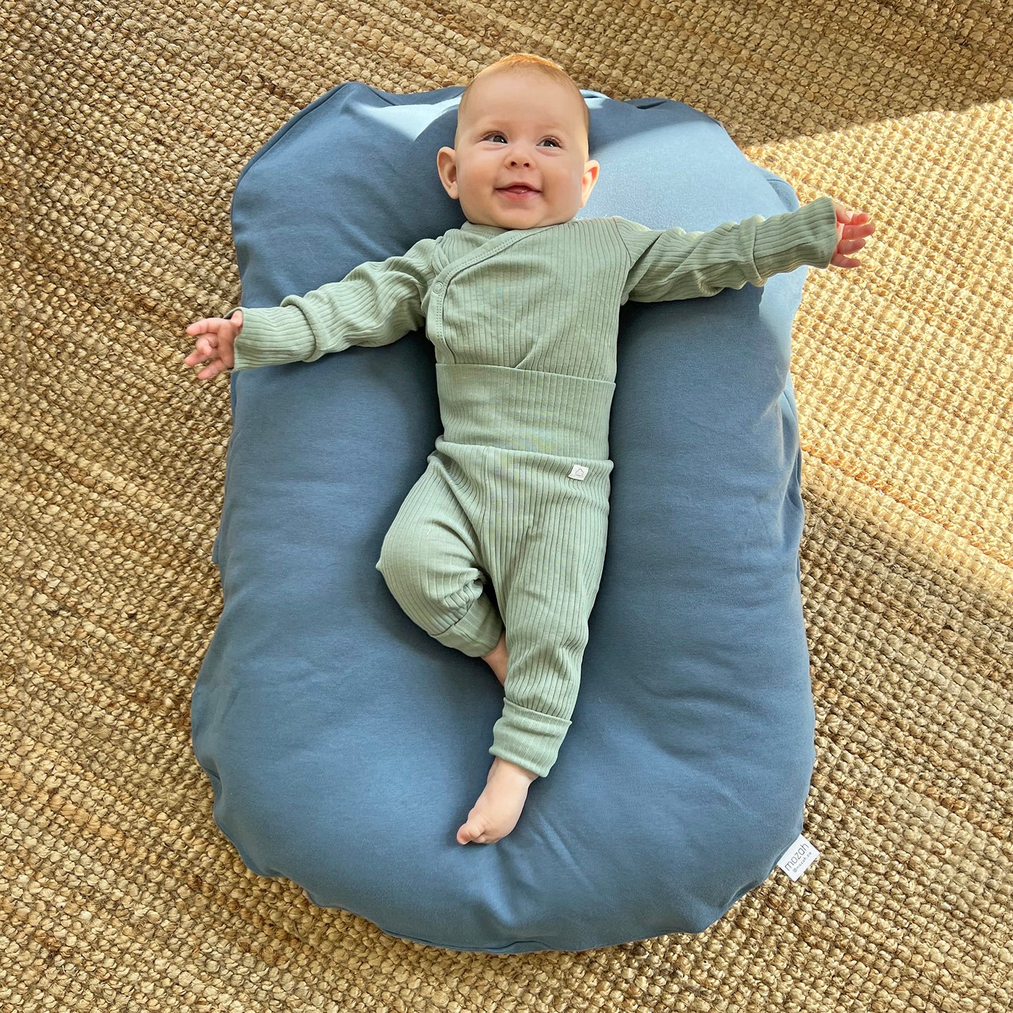 Mozah Baby Lounger Cover For Newborns - Soft Cotton Slipcover Fitting Most Infant Loungers And Baby Nest Loungers (Blue Mirage)