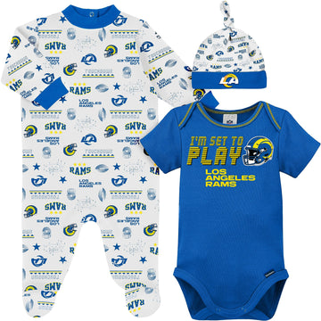 Gerber Nfl Baby Boys' 3-Piece Bodysuit, Sleep 'N Play, & Cap Set, Los Angeles Rams, 6-9 Months