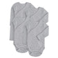 Baby Side Snap Bodysuit Set, Long Sleeve Cotton Boy Girl Kimono Onesie, 4 Pack, Gray, 0-3 Months