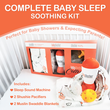 Baby Shusher Collection Gift Set – Sound Machine, Silicone Pacifiers & Muslin Swaddles for Newborns
