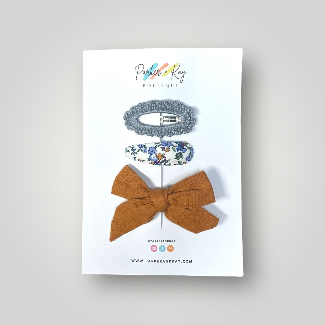 Girl’s 3-Piece Linen Bow Variety Set