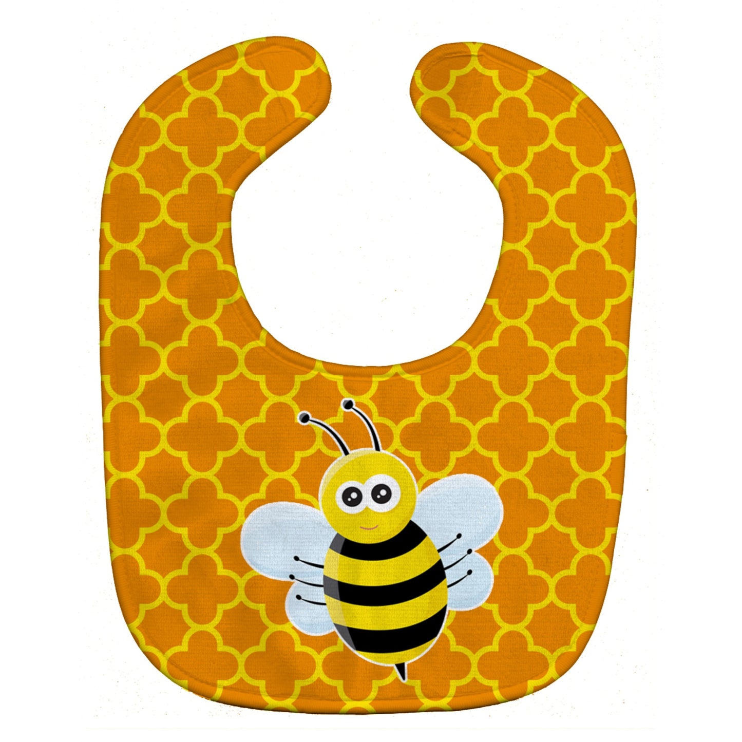 Carolines Treasures Bee on Quatrefoil Baby Bib, Orange, Large