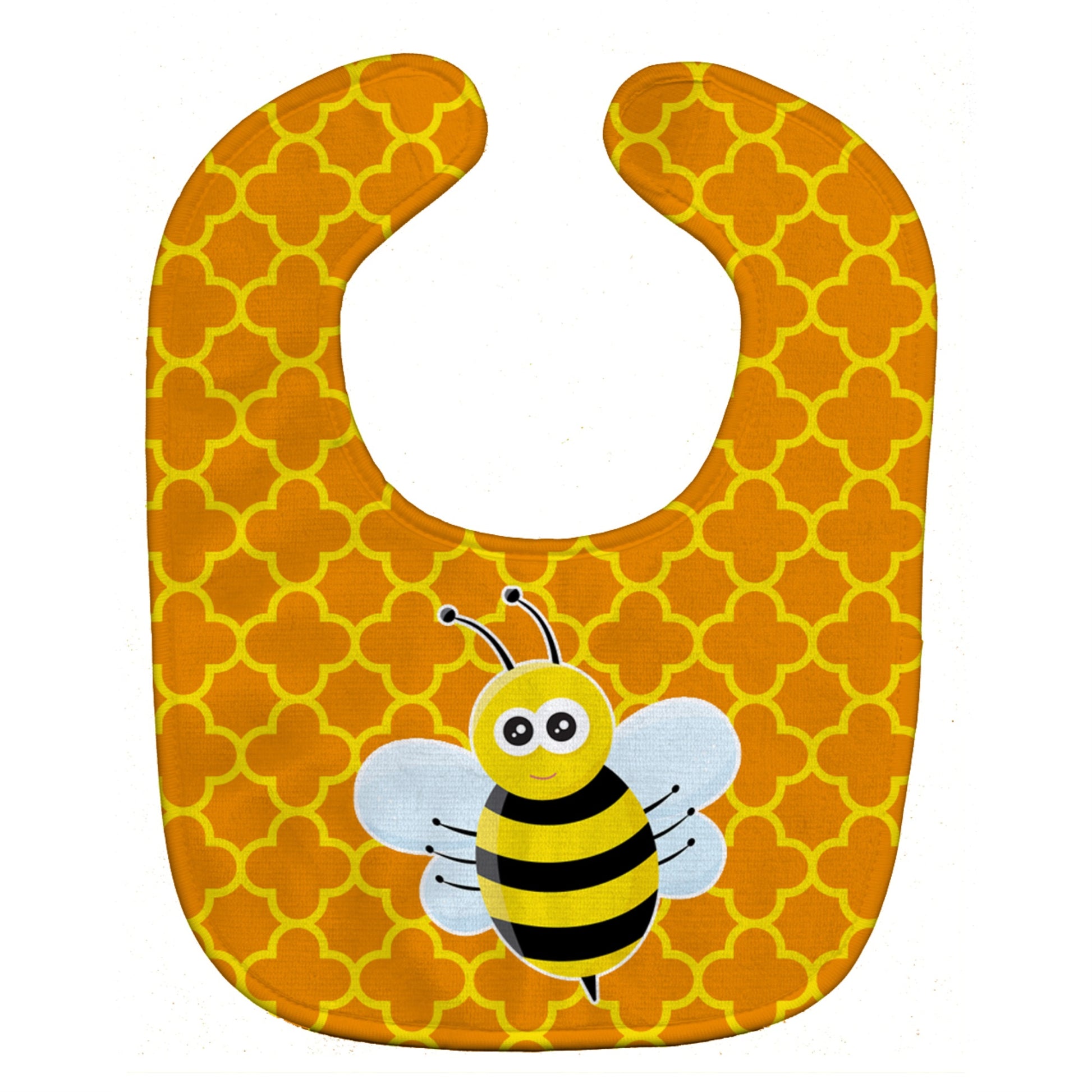Carolines Treasures Bee on Quatrefoil Baby Bib, Orange, Large
