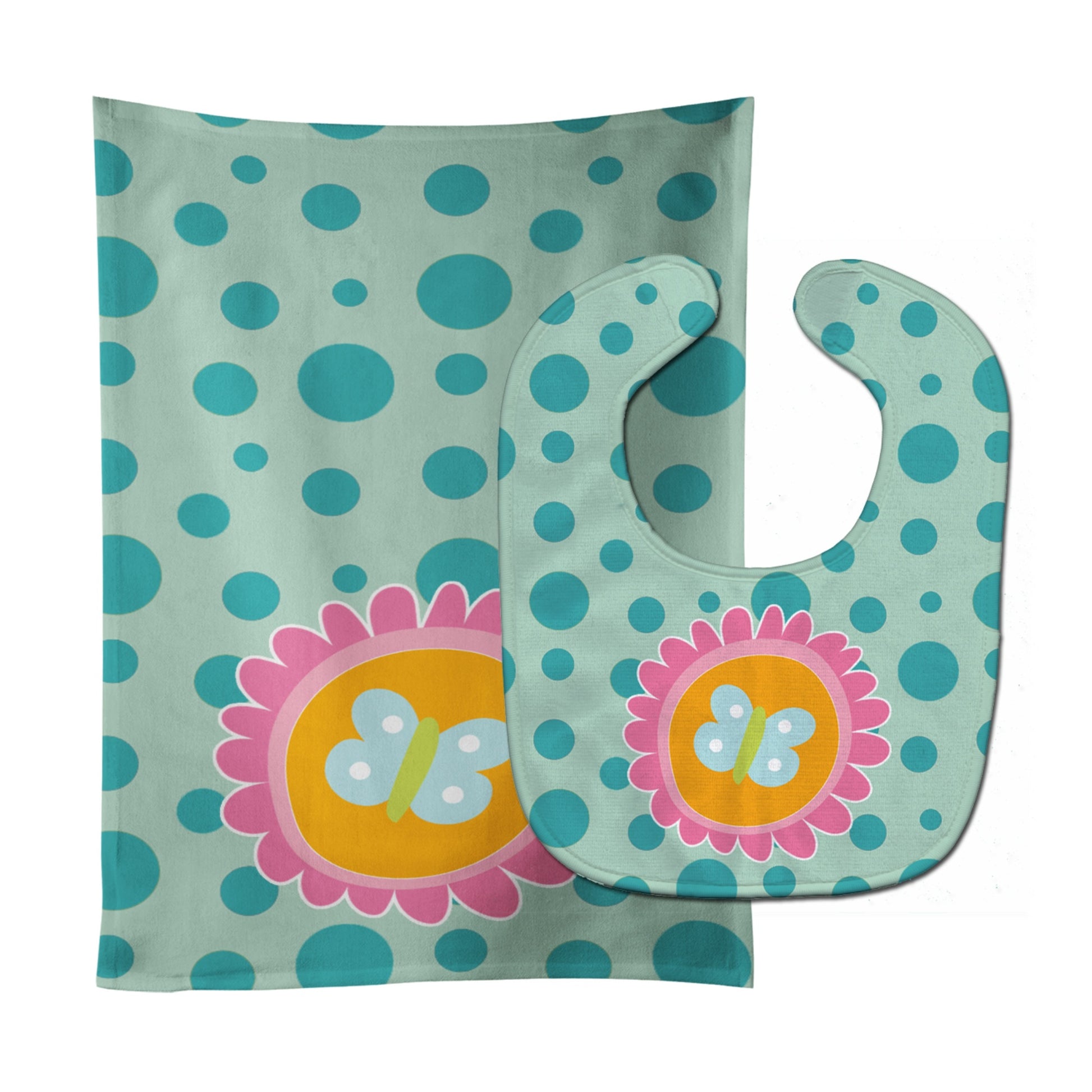Carolines Treasures Butterfly In Polka Dots Baby Bib & Burp Cloth, Multicolor, Large