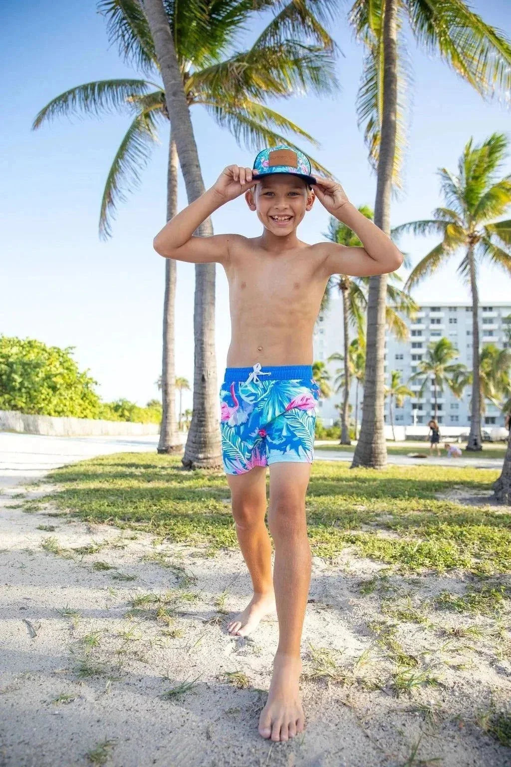 Blueberry Bay - Indigo Flamingo Swim Trunks