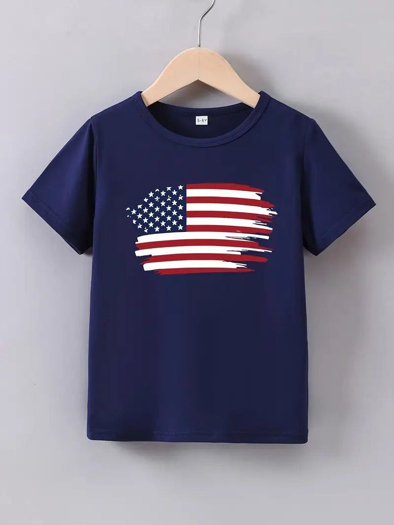 Boys Patriotic Brushstroke Flag Tee