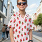 Boys’ Strawberry Print Cuban Collar Shirt – Sweet & Stylish Summer Button-Up