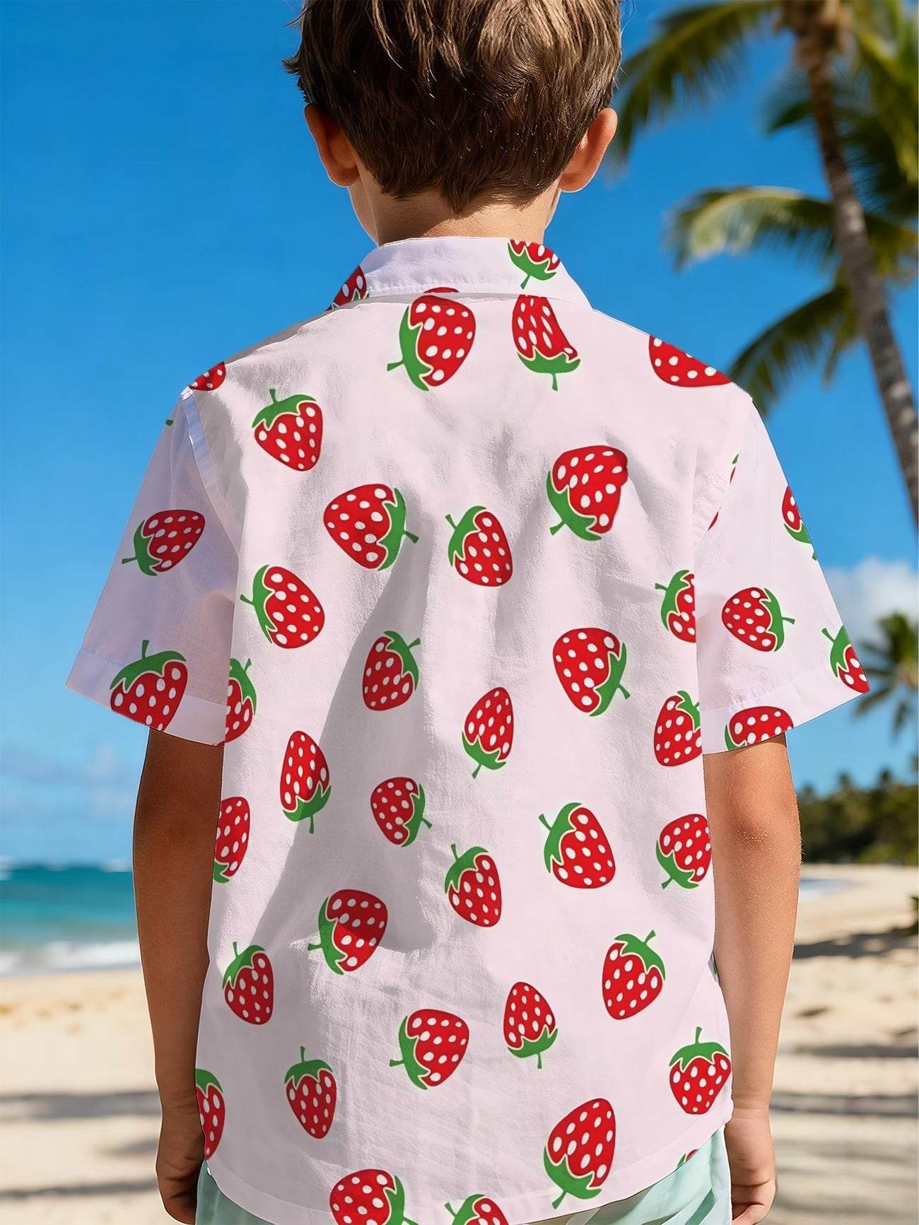 Boys’ Strawberry Print Cuban Collar Shirt – Sweet & Stylish Summer Button-Up