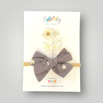 Baby Floral Embroidered Bow & Clip Variety Set