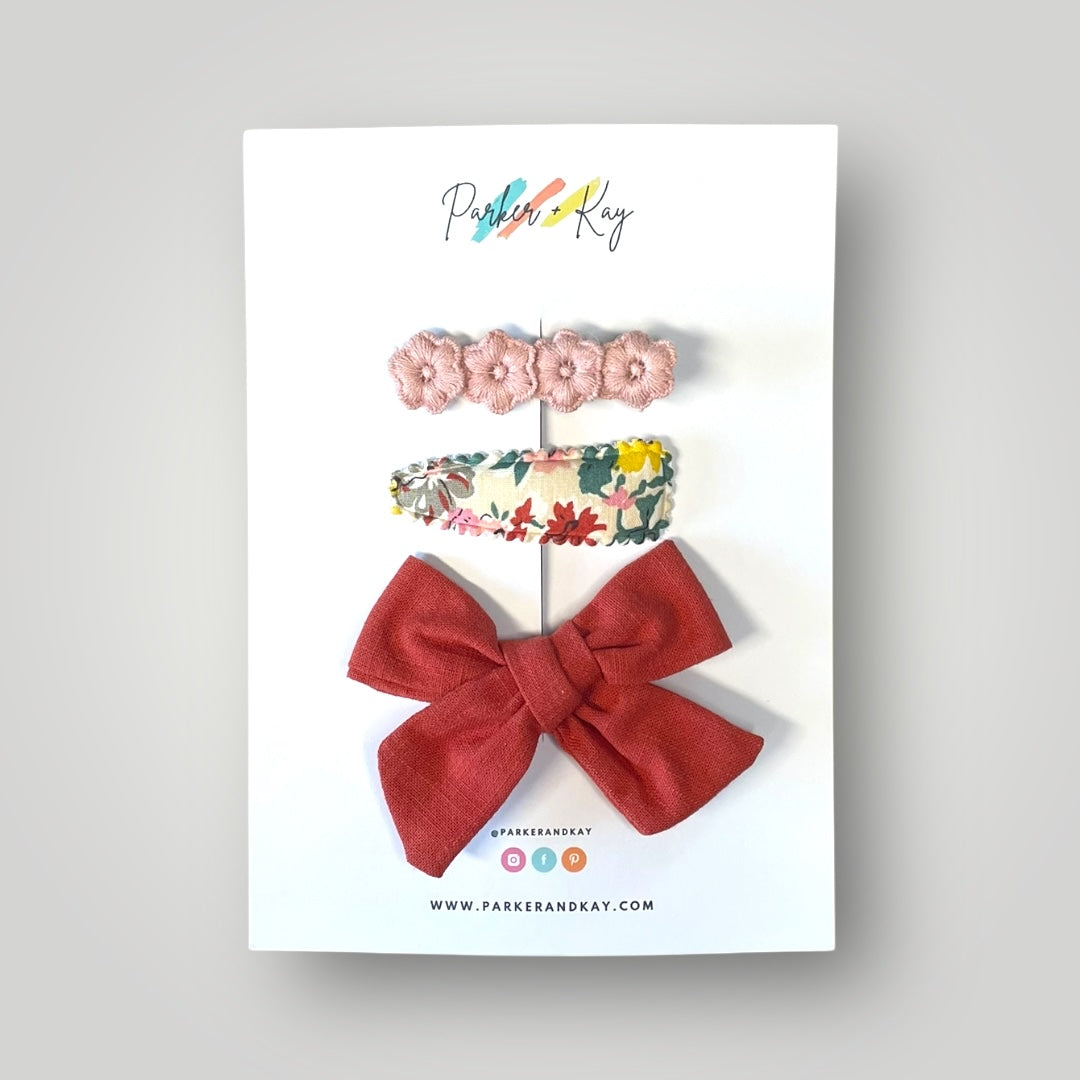 Girl’s 3-Piece Linen Bow Variety Set