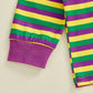 Mardi Gras Carnival T Shirt Long Sleeve Turn Collar Striped Contrast Color Tops Comfortable Casual Pullover