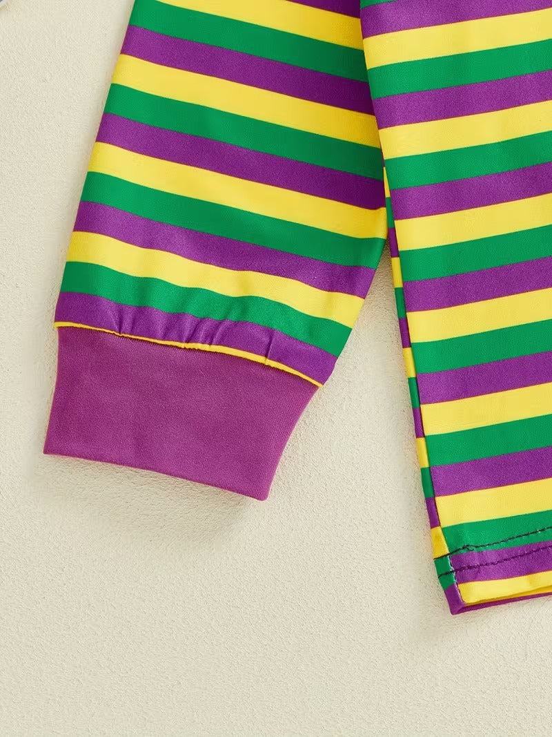 Mardi Gras Carnival T Shirt Long Sleeve Turn Collar Striped Contrast Color Tops Comfortable Casual Pullover