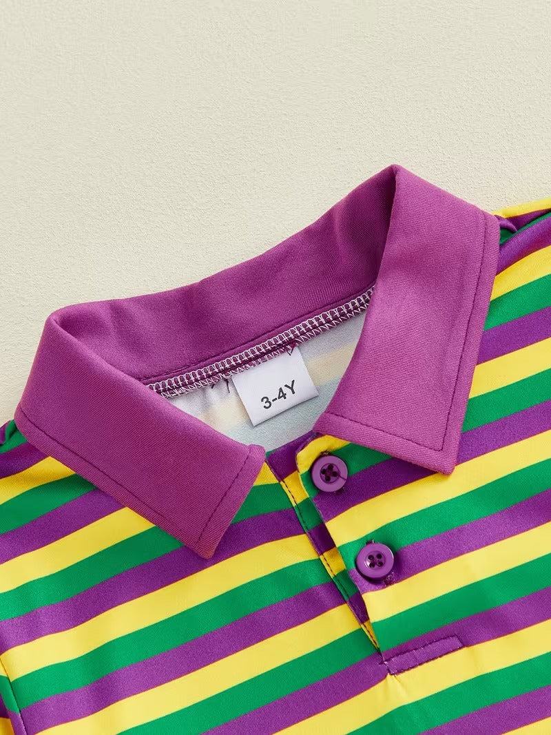 Mardi Gras Carnival T Shirt Long Sleeve Turn Collar Striped Contrast Color Tops Comfortable Casual Pullover