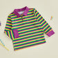 Mardi Gras Carnival T Shirt Long Sleeve Turn Collar Striped Contrast Color Tops Comfortable Casual Pullover