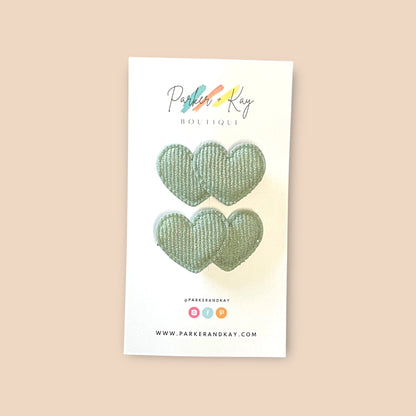 Boho Corduroy Puff Hearts Hair Clips