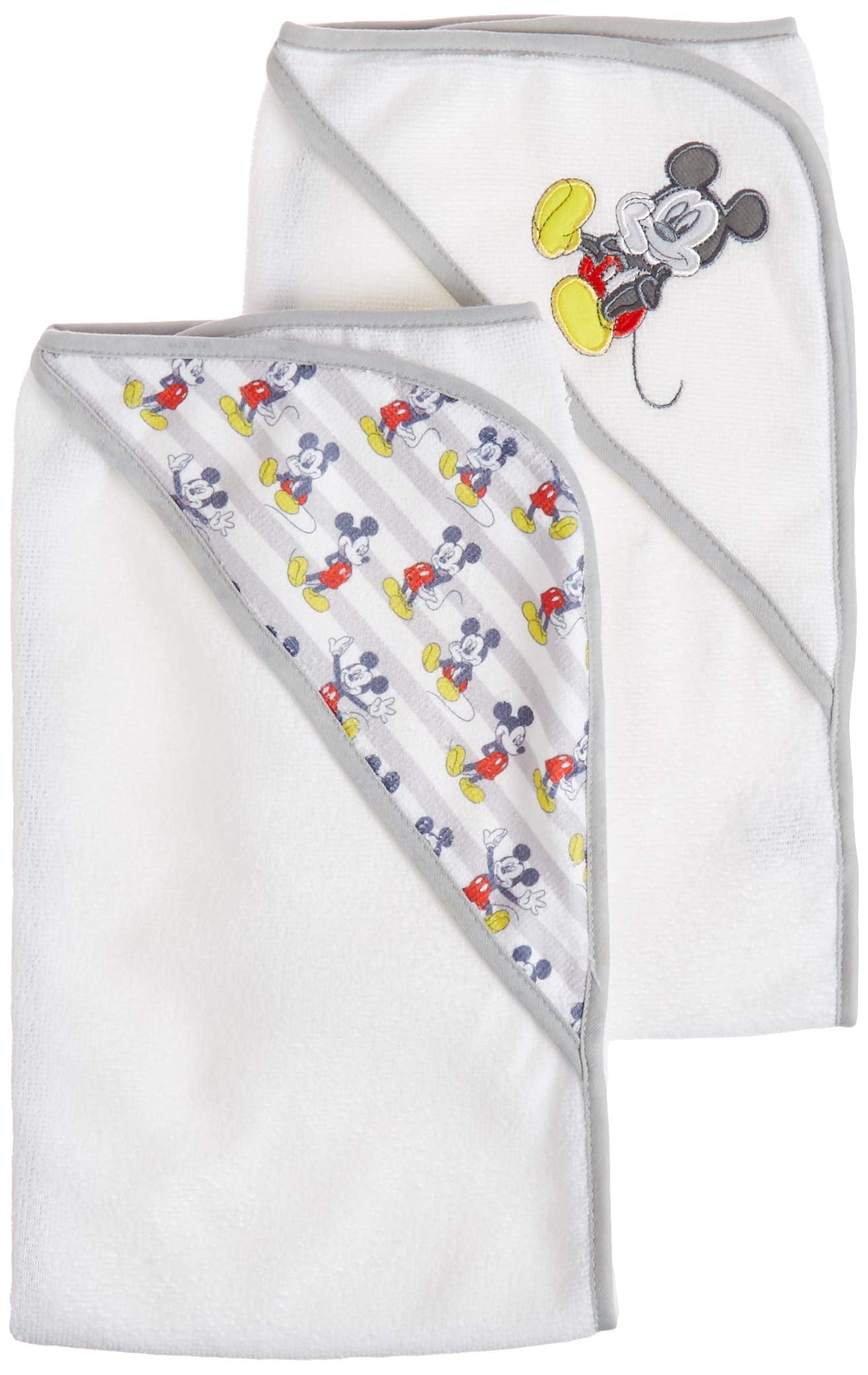Cudlie Disney Mickey Mouse Baby Boys 2 Pack Rolled Hooded Towels On Header Card