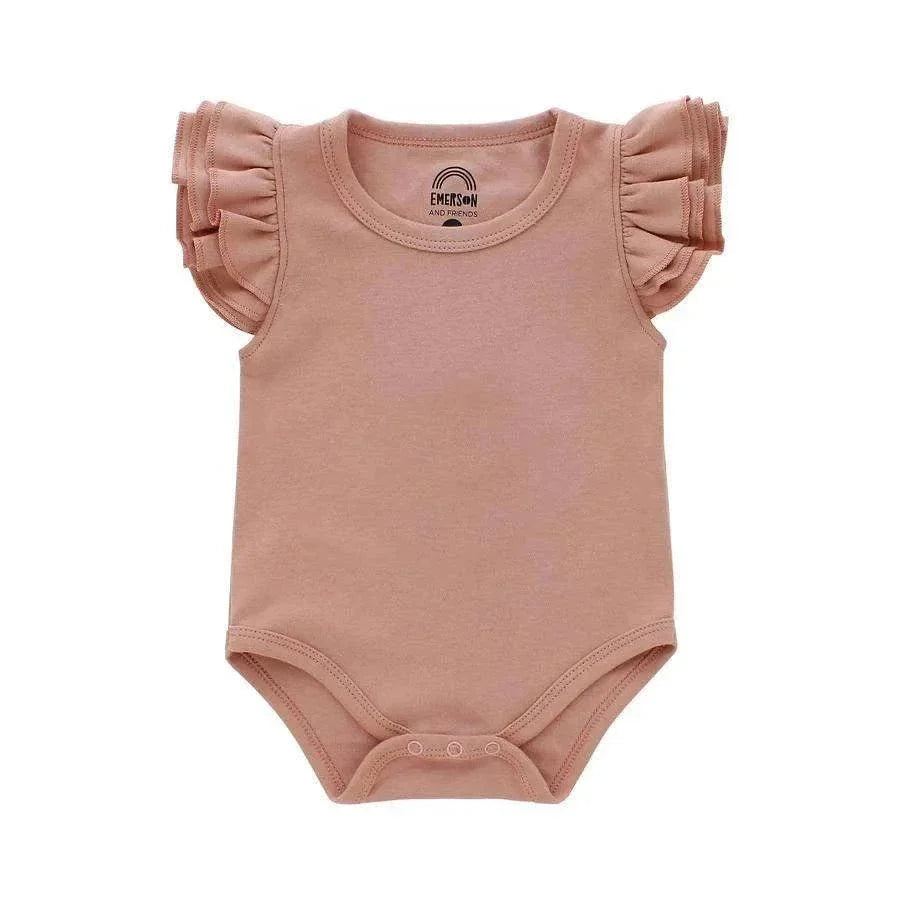 Dusty Rose Flutter Sleeve Baby Onesie