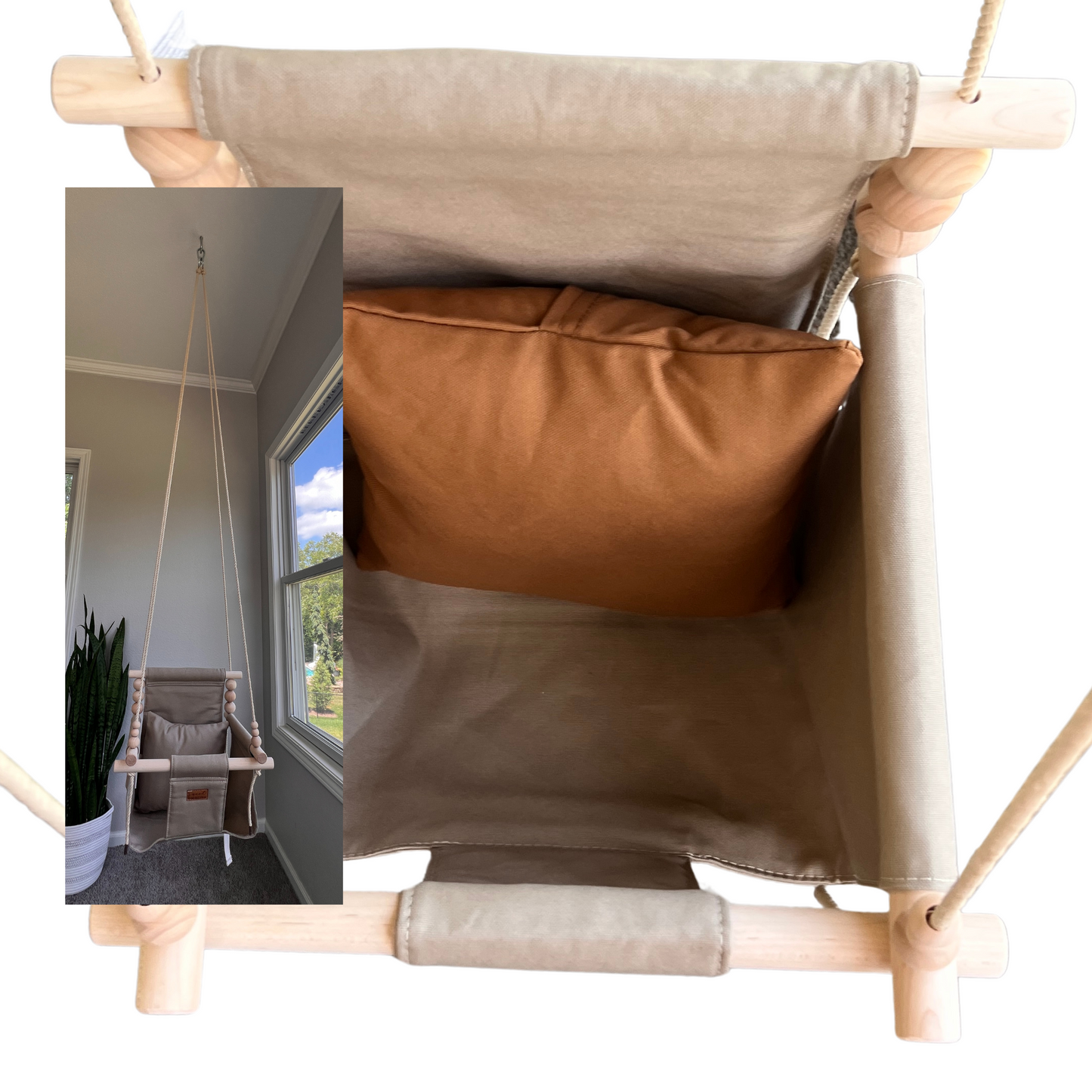 Organic Cotton Indoor High Back Baby & Toddler Swing-Sand