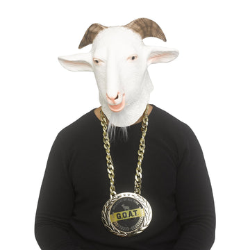 G.O.A.T. Costume Kit | Latex Mask And Plastic Medallion