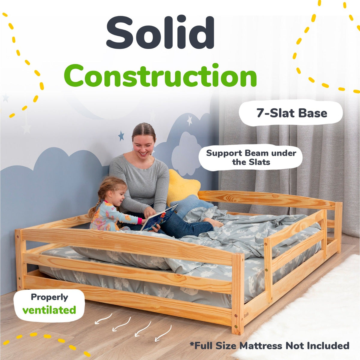 Full-Size Montessori Floor Bed with Strong Slatted Frame