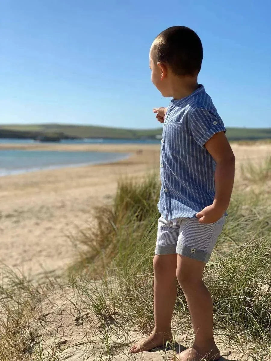 Grey Stripe Turn-up Shorts