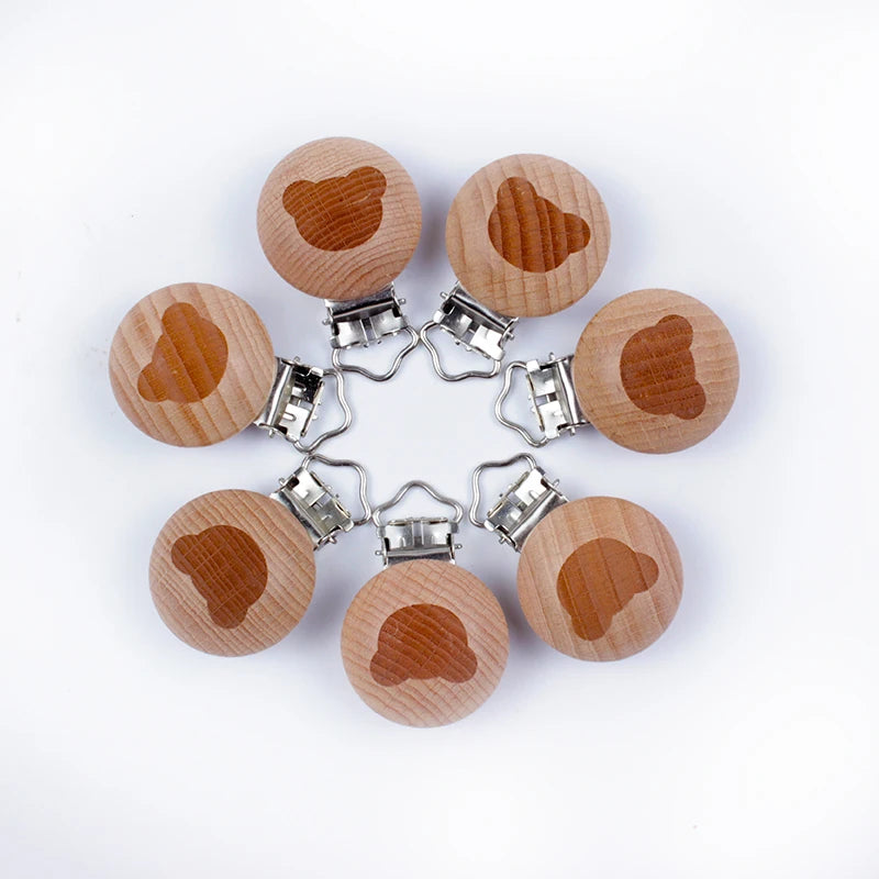 10Pcs/Lot Wooden Pacifier Clip Beech Pacifier Clips Chewable Teething Diy Dummy Clip Chains Baby Teether Nursing Accessories