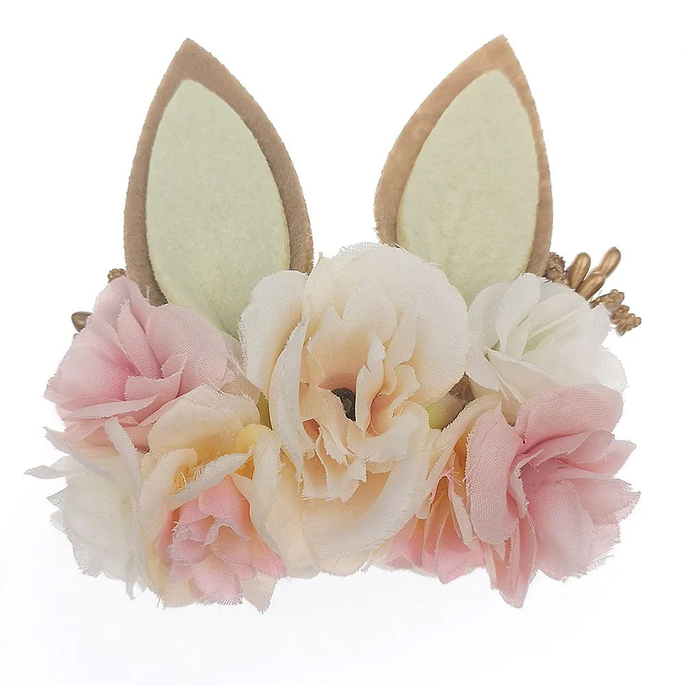 Easter Day Baby Headband Rabbit Ear Newborn Photography Props Boy Girl Nylon Hair Bands Artificial Flower Festival Headwrap