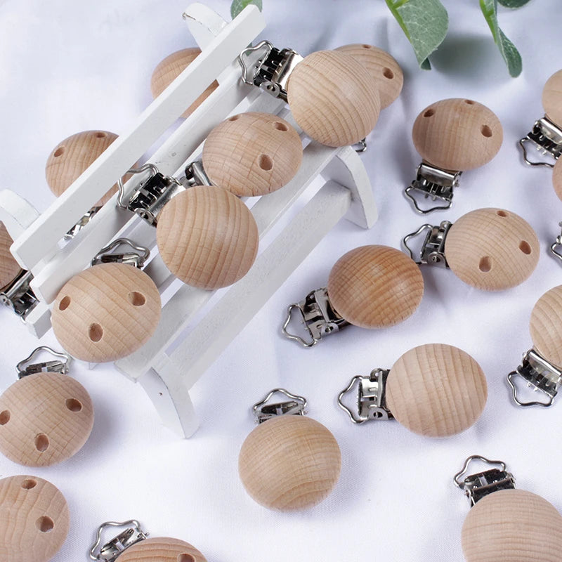 10Pcs/Lot Wooden Pacifier Clip Beech Pacifier Clips Chewable Teething Diy Dummy Clip Chains Baby Teether Nursing Accessories