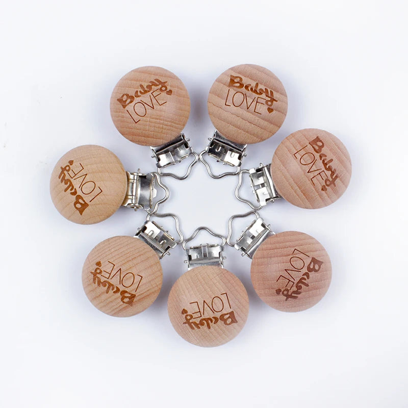 10Pcs/Lot Wooden Pacifier Clip Beech Pacifier Clips Chewable Teething Diy Dummy Clip Chains Baby Teether Nursing Accessories