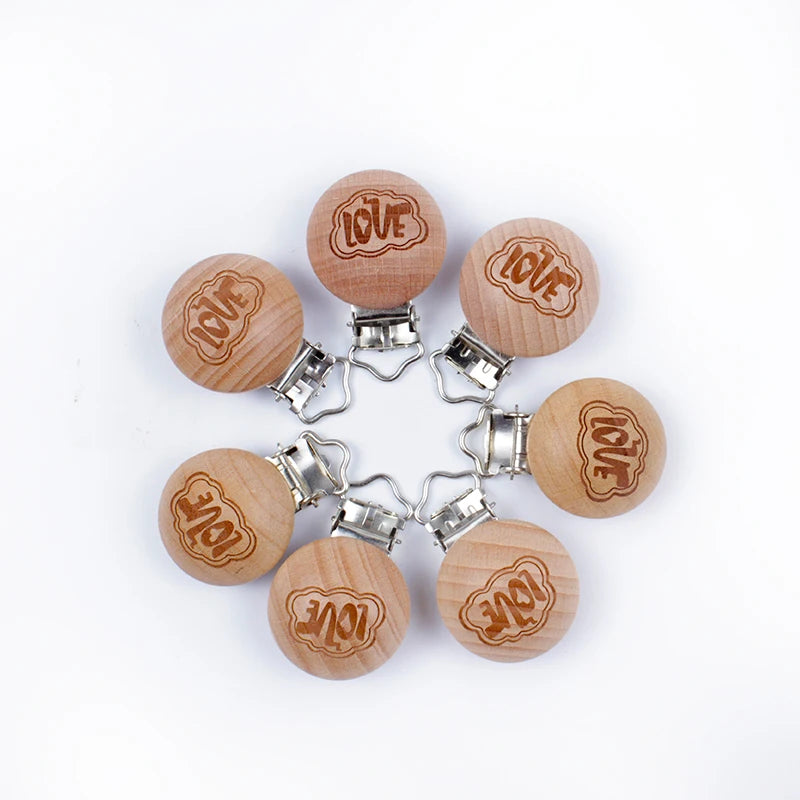 10Pcs/Lot Wooden Pacifier Clip Beech Pacifier Clips Chewable Teething Diy Dummy Clip Chains Baby Teether Nursing Accessories